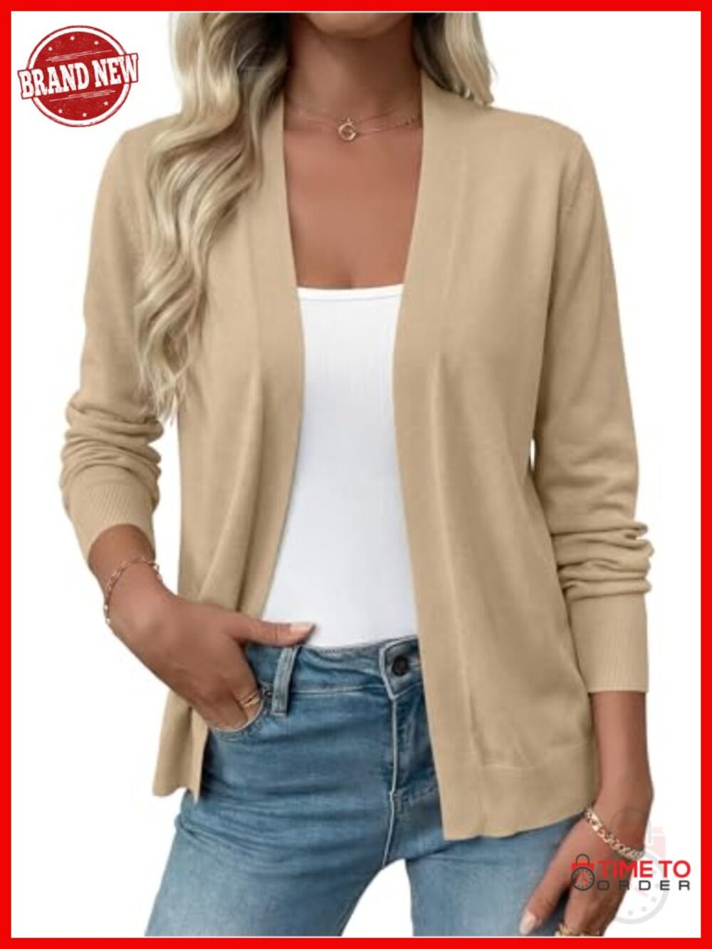 Lightweight Open Front Cardigan Long Sleeve Shrug Knit
